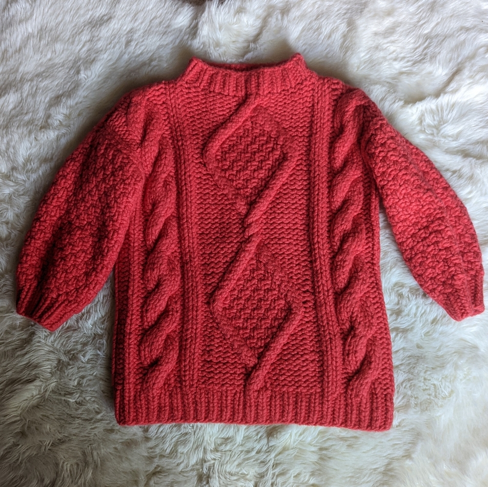 I Love Mr. Mittens Diamond Oversized Cable Knit Wool Sweater in Red - Picture 3 of 16